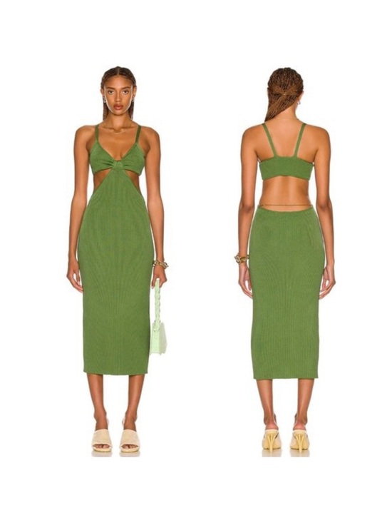 cult gaia Dresses & Skirts - Cult Gaia Serita Cutout Ribbed Knit Midi Dress Basil Green Size Medium